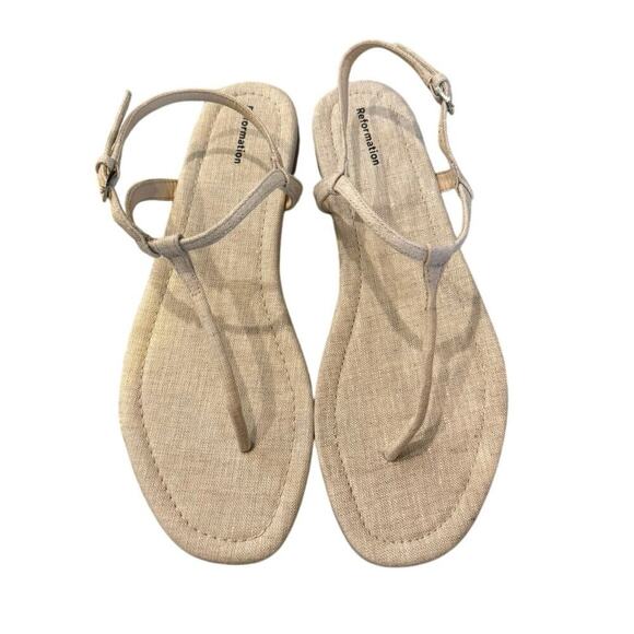 Reformation Linen Thong Sandals | Natural Beige | Size 9 - Picture 1 of 3
